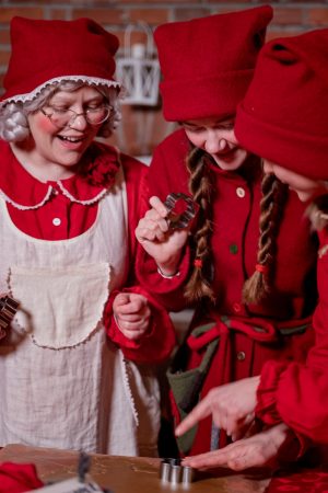 Elves love to help baking the gingerbreads with Mrs. Santa Claus
